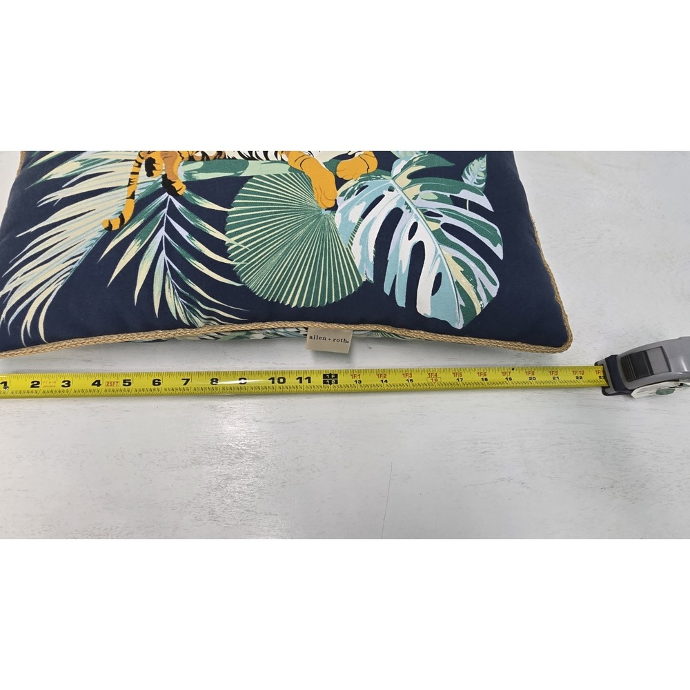 Tiger Lumbar Pillow Allen + Roth Blue Tropical Palm Leaf Jungle Print - Picture 4 of 5